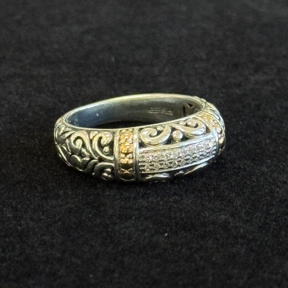 EFFY Balissima .07ctw Diamond Filigree Ring Sterling Silver & 18K Gold Size 7.25